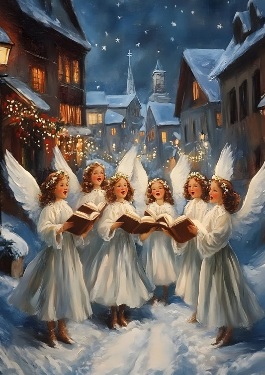 Angelic Carolers Canvas Art Print | Charming Christmas Decor