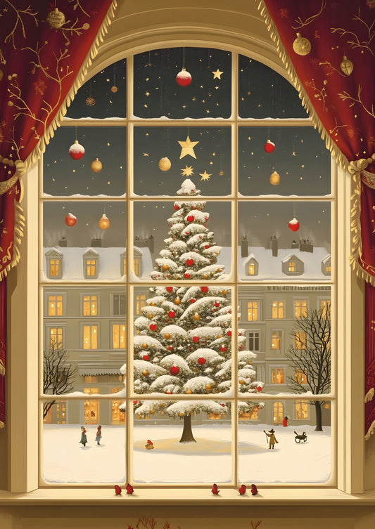 Christmas Tree Window View Canvas Art Print