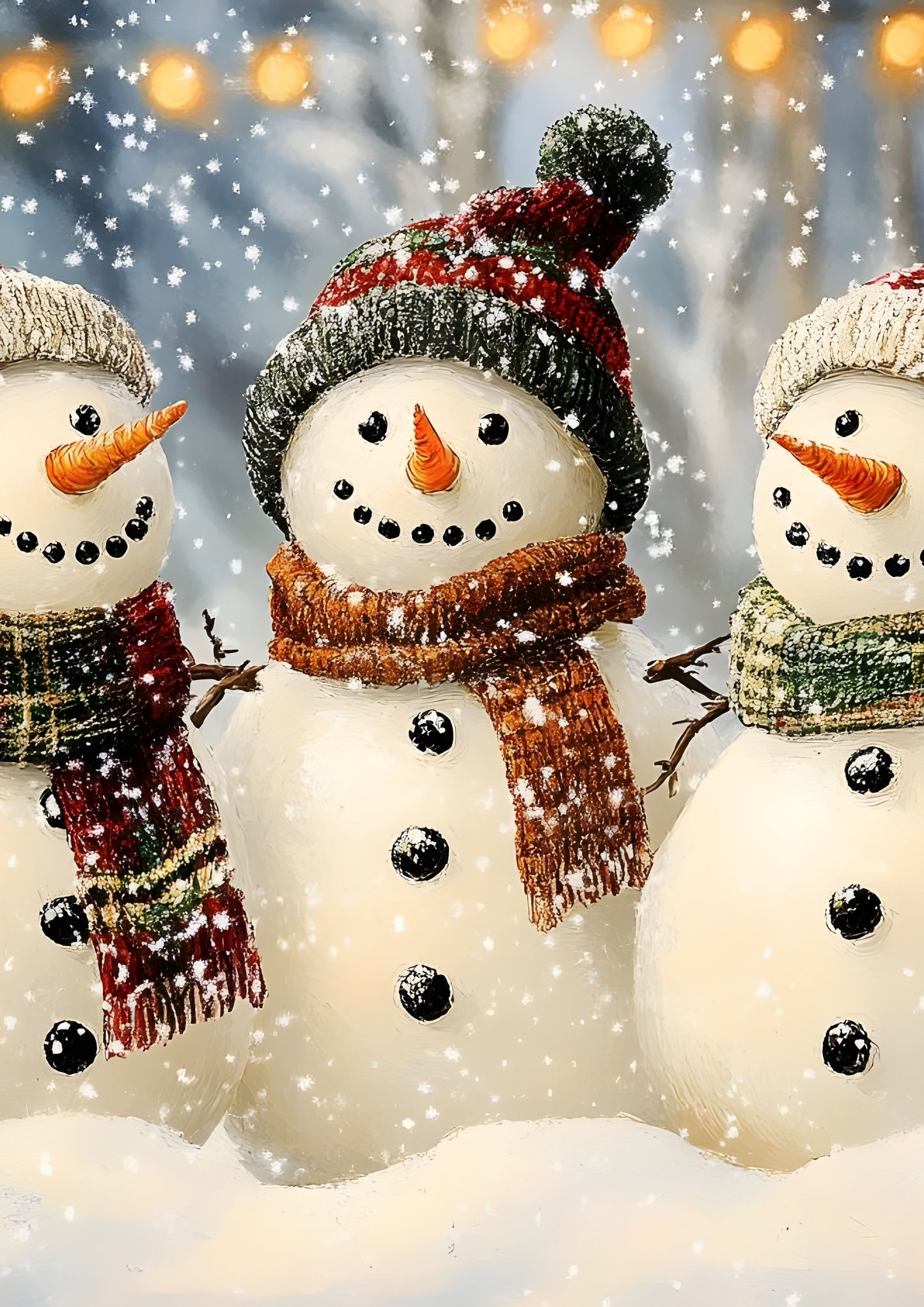 Festive Snowman Family Canvas Print - Winter Christmas Art for Holiday Decor