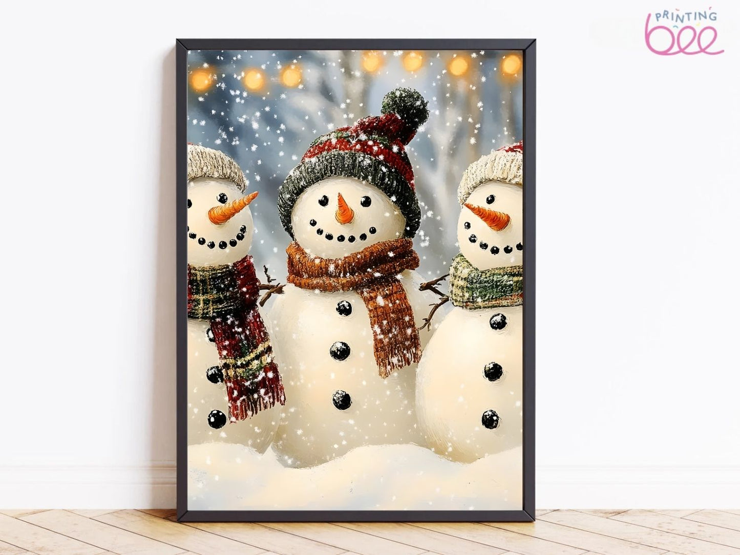 Festive Snowman Family Canvas Print - Winter Christmas Art for Holiday Decor