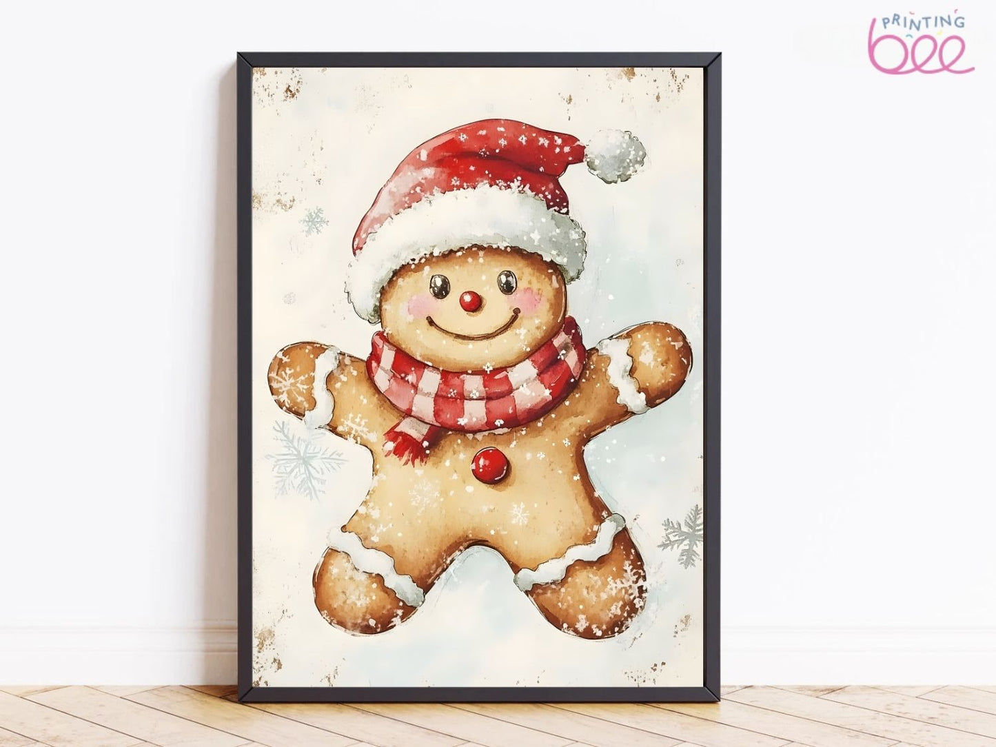 Gingerbread Man Christmas Canvas Print | Festive Watercolour Artwork | Holiday Wall Art for Winter Décor