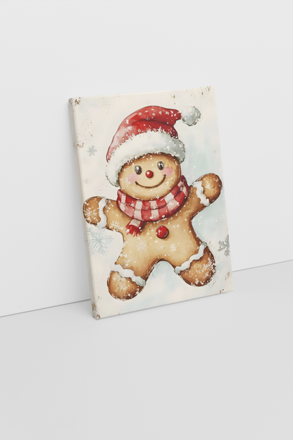 Gingerbread Man Christmas Canvas Print | Festive Watercolour Artwork | Holiday Wall Art for Winter Décor