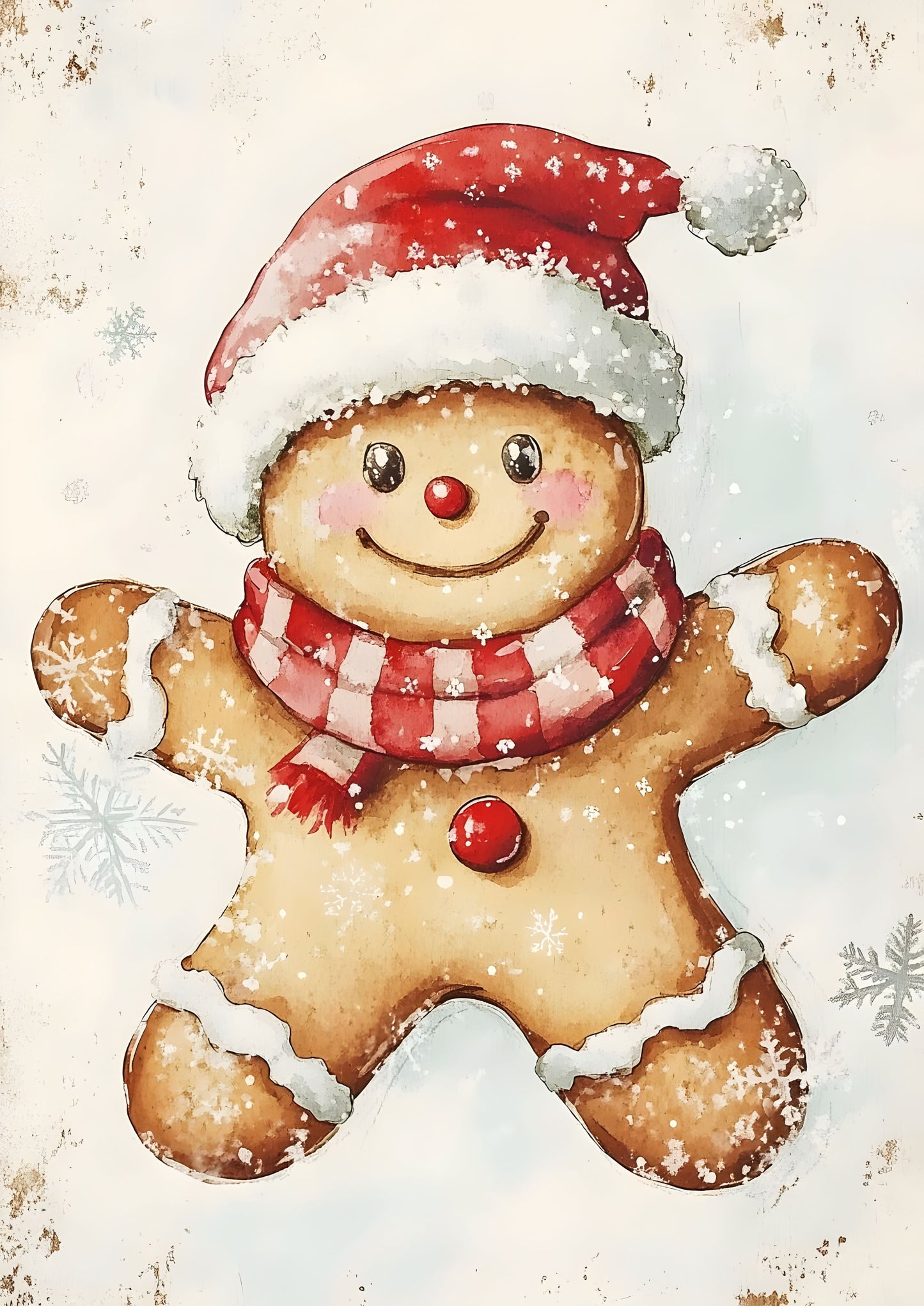 Gingerbread Man Christmas Canvas Print | Festive Watercolour Artwork | Holiday Wall Art for Winter Décor