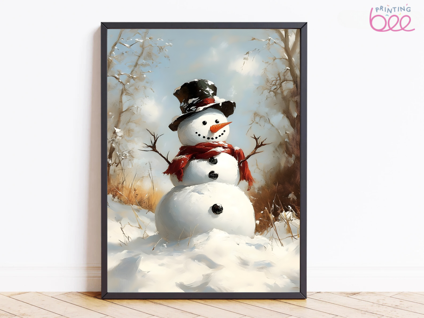 Cheerful Christmas Snowman Canvas Wall Art