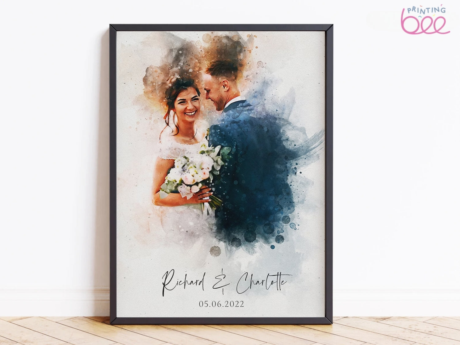 Custom Wedding Portrait - Watercolour Couple Illustration | Personalised Anniversary Gift, Handmade Painting from Photo