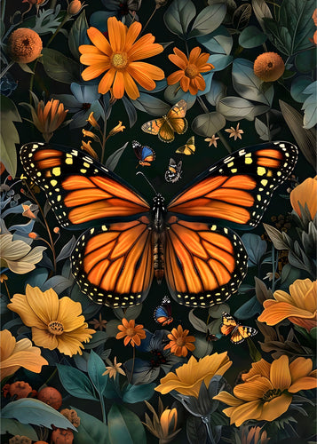 William Morris Monarch Butterfly Motif – Bold Floral Art Print on Canvas and Paper