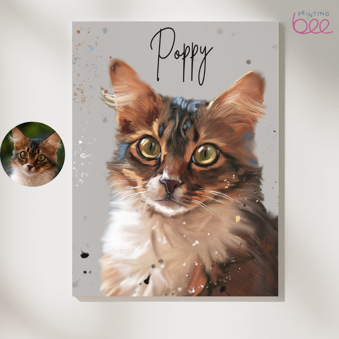 Custom Splatter Paint Cat Portrait - Presents for Cats and Cat Lovers