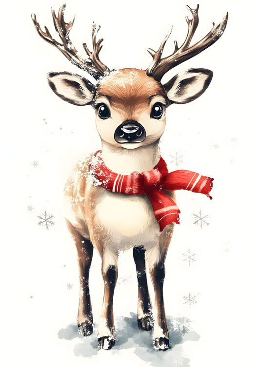 Cute Christmas Reindeer Art Print - Festive Decor for Holiday Cheer