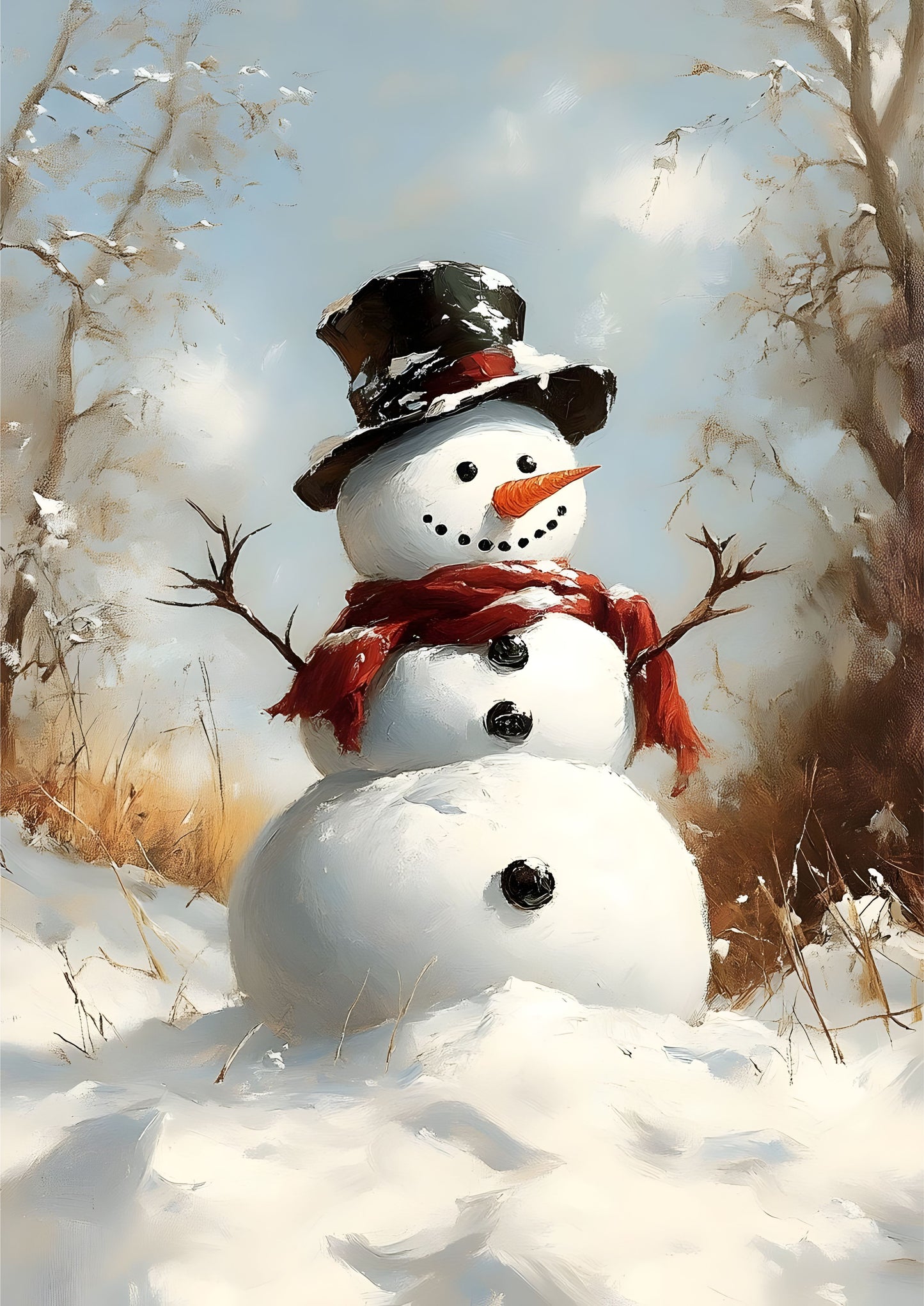 Cheerful Christmas Snowman Canvas Wall Art