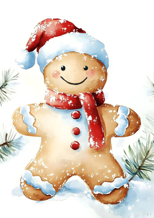 Christmas Gingerbread Man Art Print - Holiday Wall Decor | Canvas and Framed Options