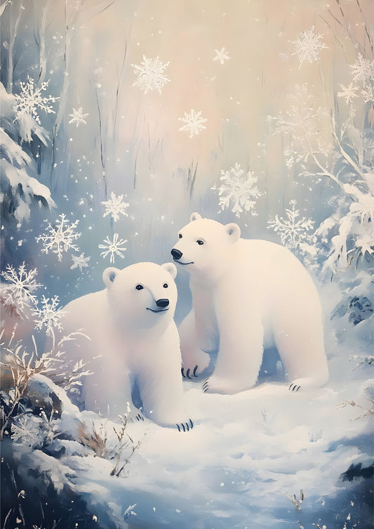 Christmas Art Print: Frosty Polar Bear Wonderland