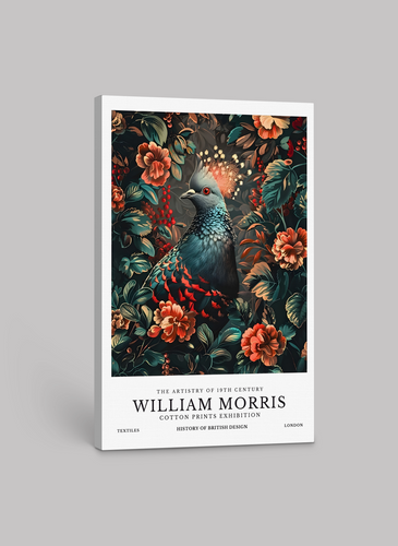 William Morris Vibrant Peacock Portrait with Floral Accents – Canvas & Fine Art Print