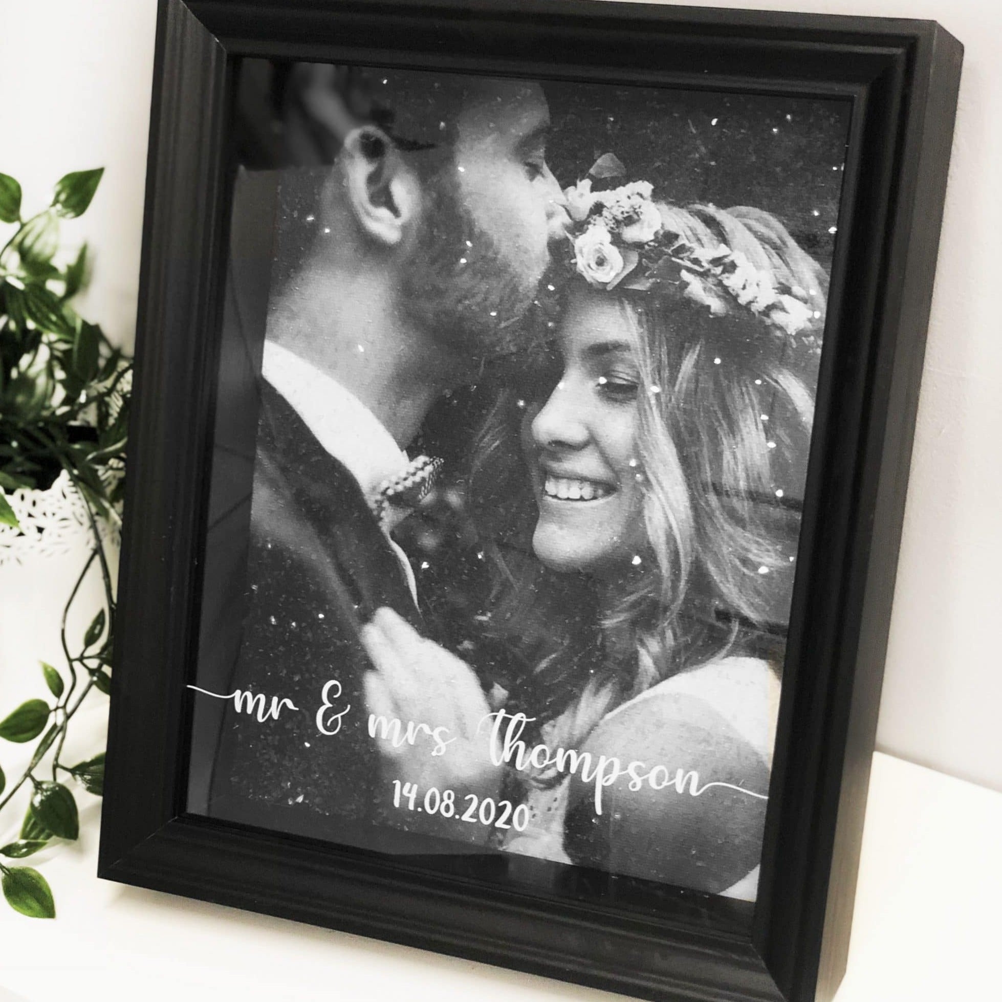 Wedding Diamond Dust Photo Frame Black