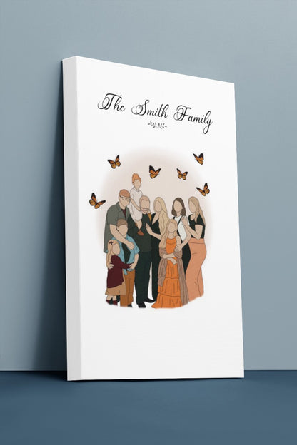 Personalised Illustration Faceless Whole Family Portrait Canvas