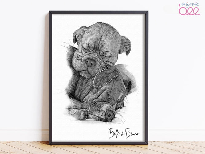 Sketch Style Pet Portrait on Canvas | Black & White Pencil Style Drawing | Personalised Dog Sketch