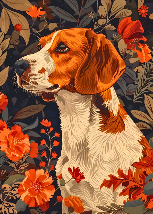 William Morris Beagle Motif – Elegant Floral Art Print on Canvas and Paper