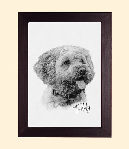 Sketch Style Pet Portrait on Canvas | Black & White Pencil Style Drawing | Personalised Dog Sketch