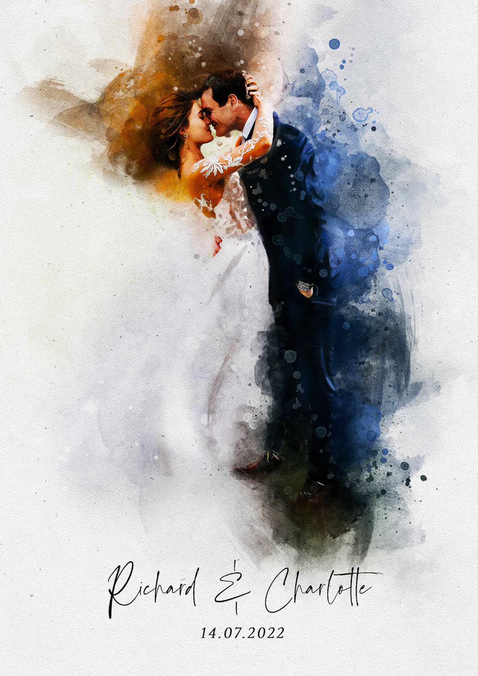 Custom Wedding Portrait - Watercolour Couple Illustration | Personalised Anniversary Gift, Handmade Painting from Photo