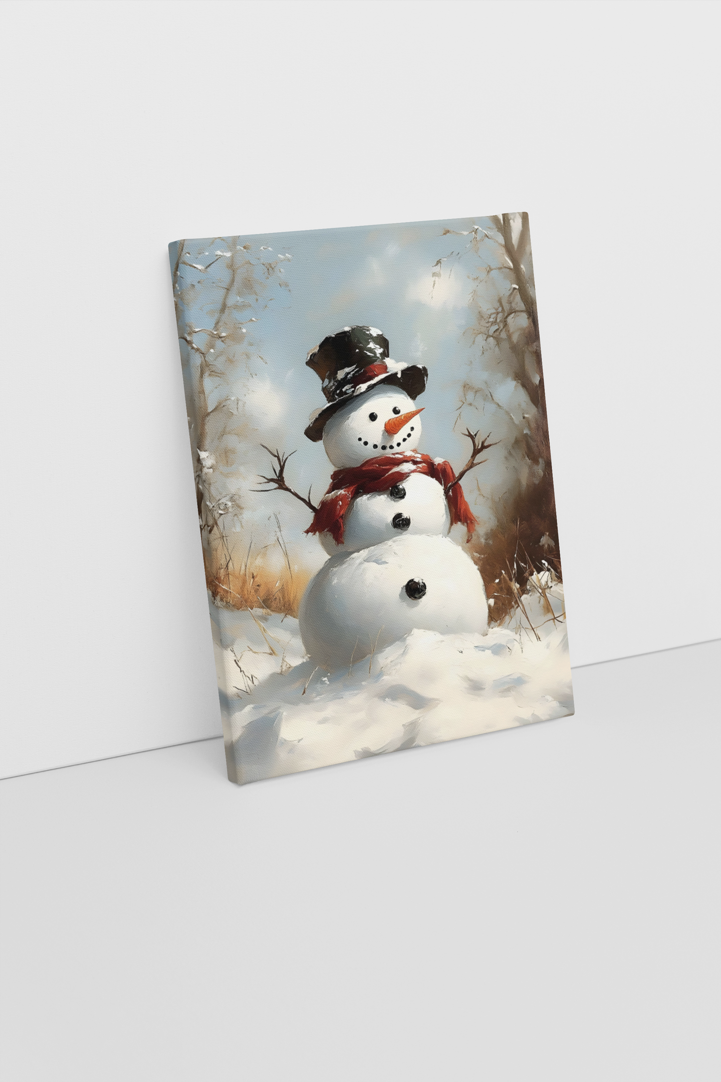 Cheerful Christmas Snowman Canvas Wall Art