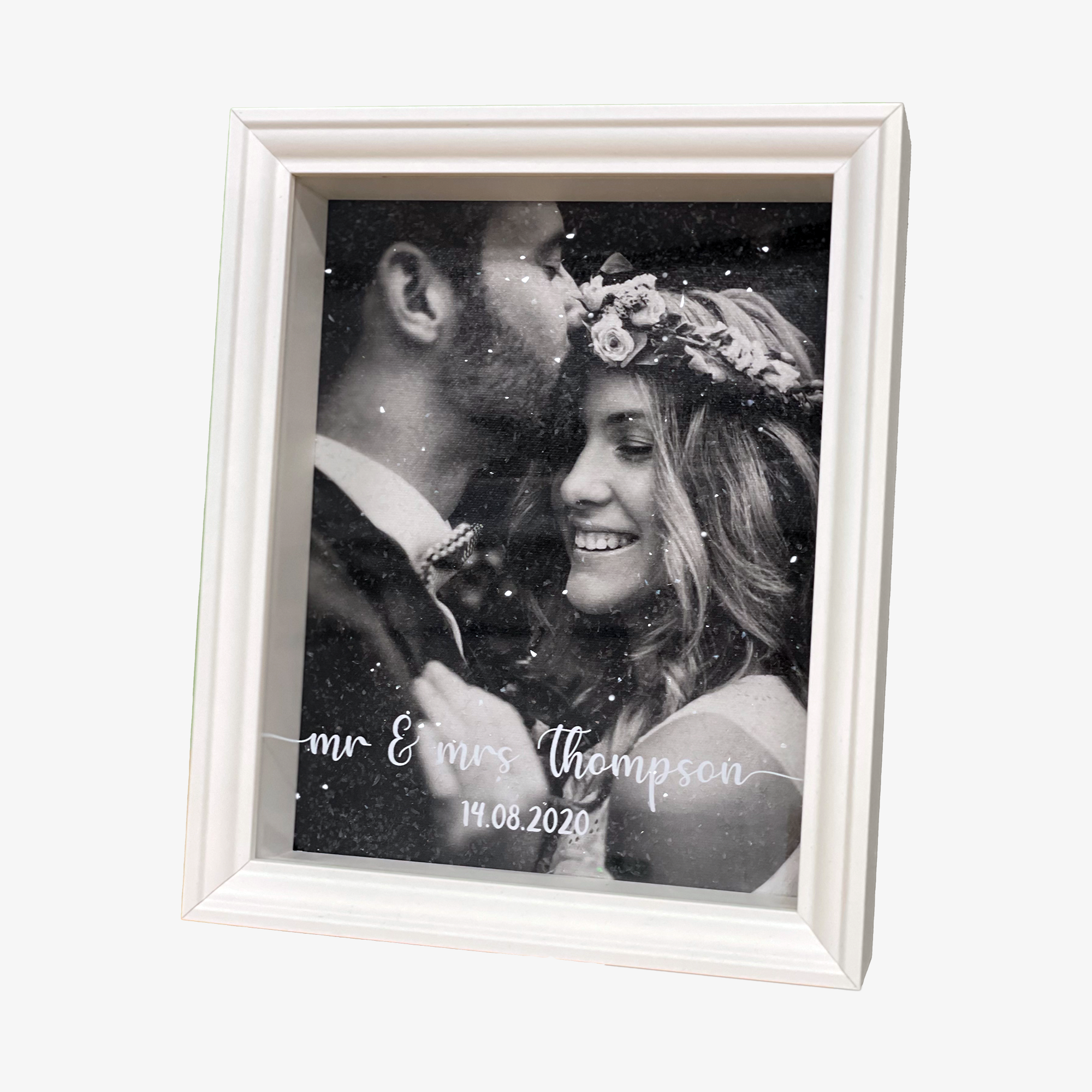 Personalised Diamond Dust Photo Frame White