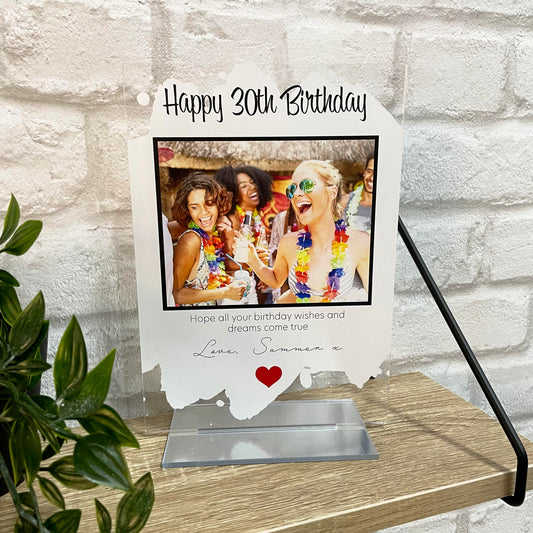 Personalised Happy Birthday Acrylic Plaque with a Mirrored or Wooden Stand