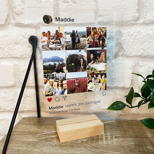 Personalised Insta Acrylic Plaque with a Mirrored or Wooden Stand